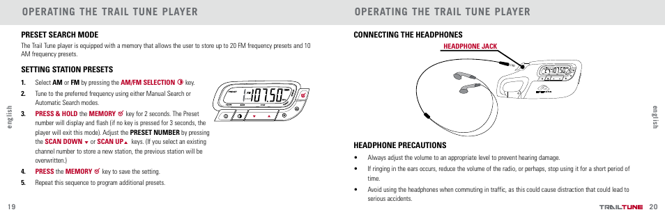 Operating the trail tune player | Highgear TrailTune User Manual | Page 11 / 13