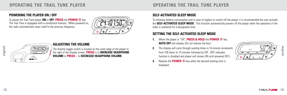 Operating the trail tune player | Highgear TrailTune User Manual | Page 9 / 13