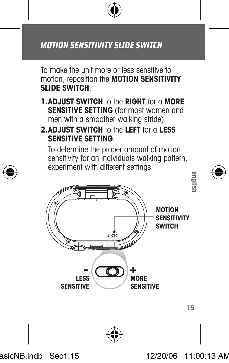 Motion sensitivity slide switch | Highgear VIA FM User Manual | Page 17 / 20