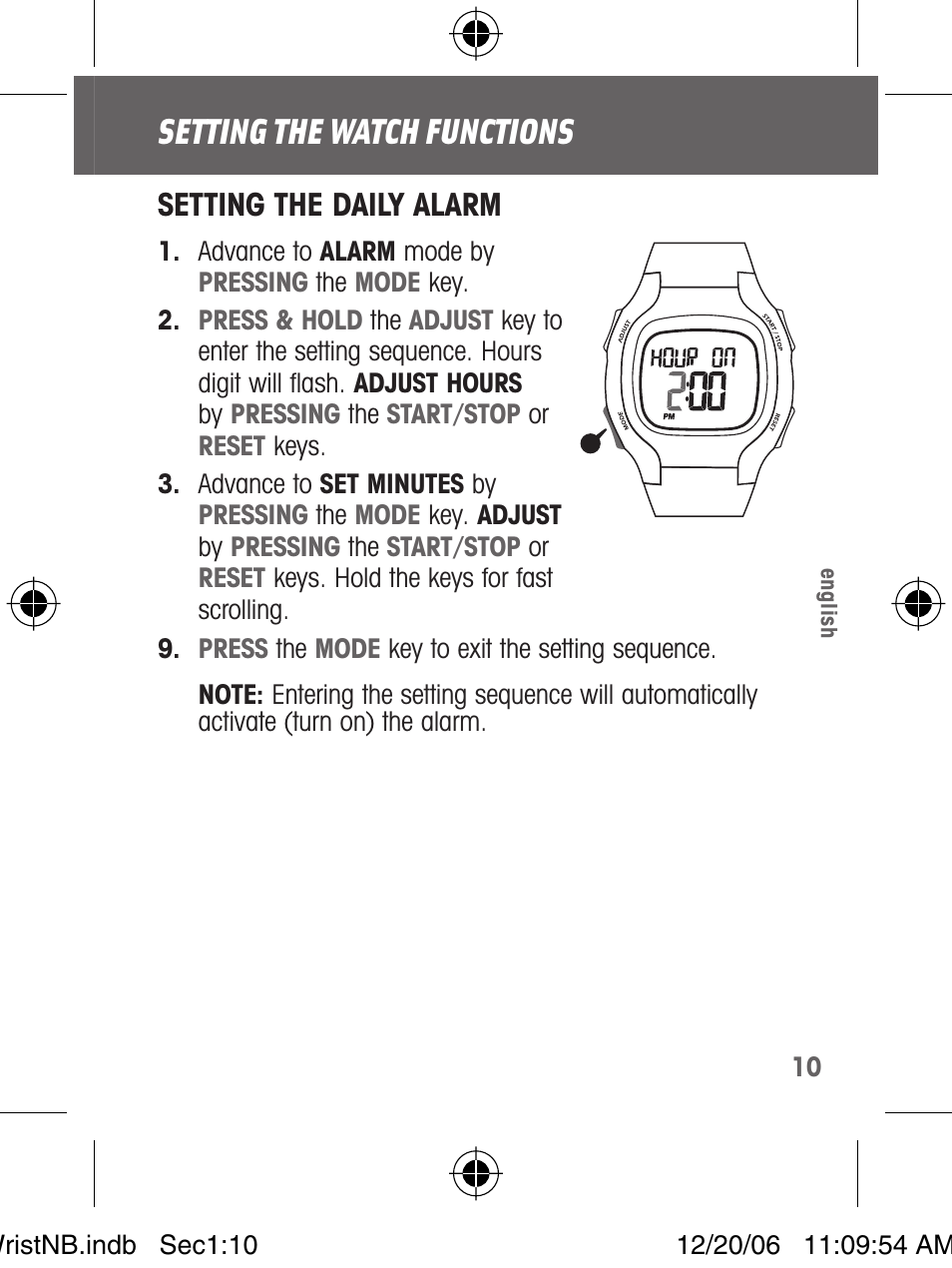 Setting the watch functions | Highgear VIA Wrist User Manual | Page 11 / 16