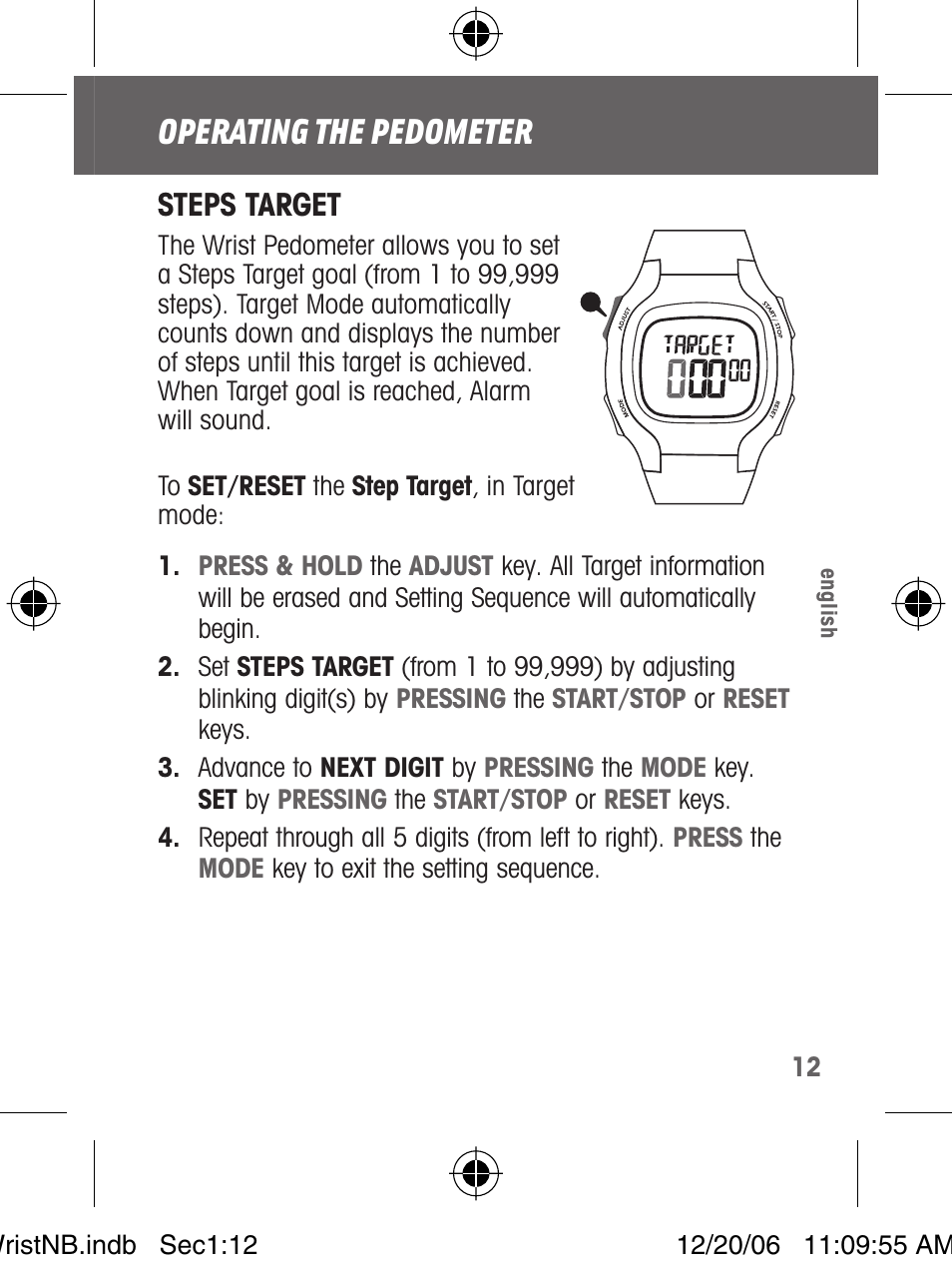 Operating the pedometer | Highgear VIA Wrist User Manual | Page 13 / 16