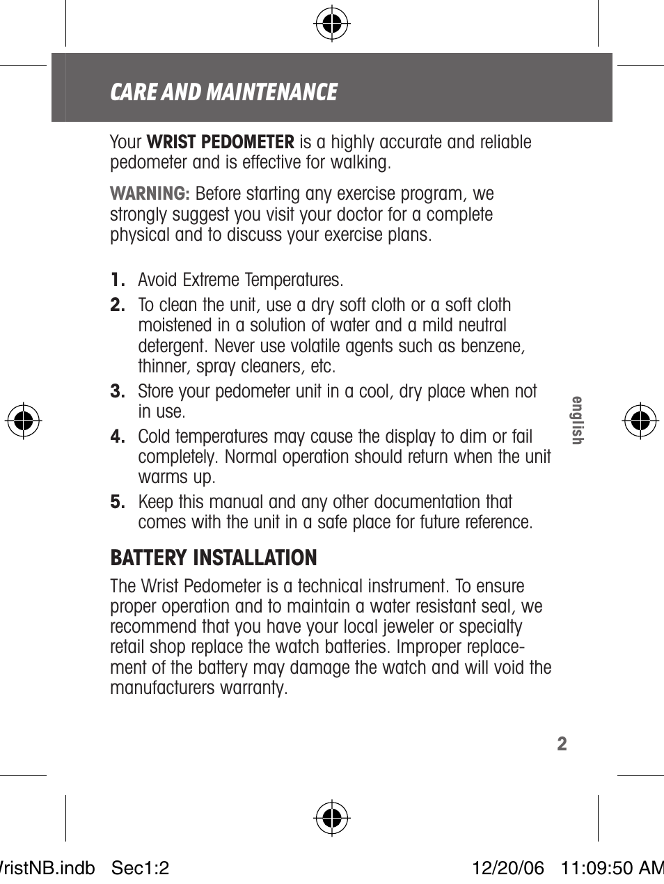 Care and maintenance | Highgear VIA Wrist User Manual | Page 3 / 16