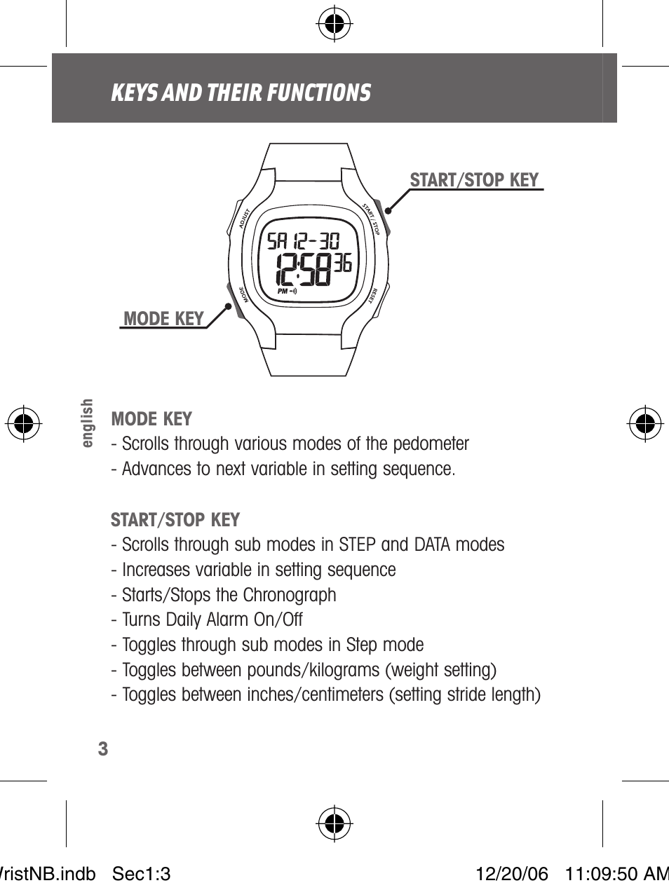 Keys and their functions | Highgear VIA Wrist User Manual | Page 4 / 16