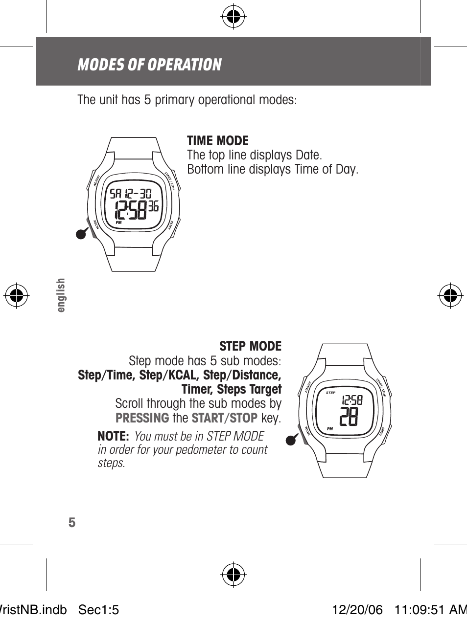 Modes of operation | Highgear VIA Wrist User Manual | Page 6 / 16