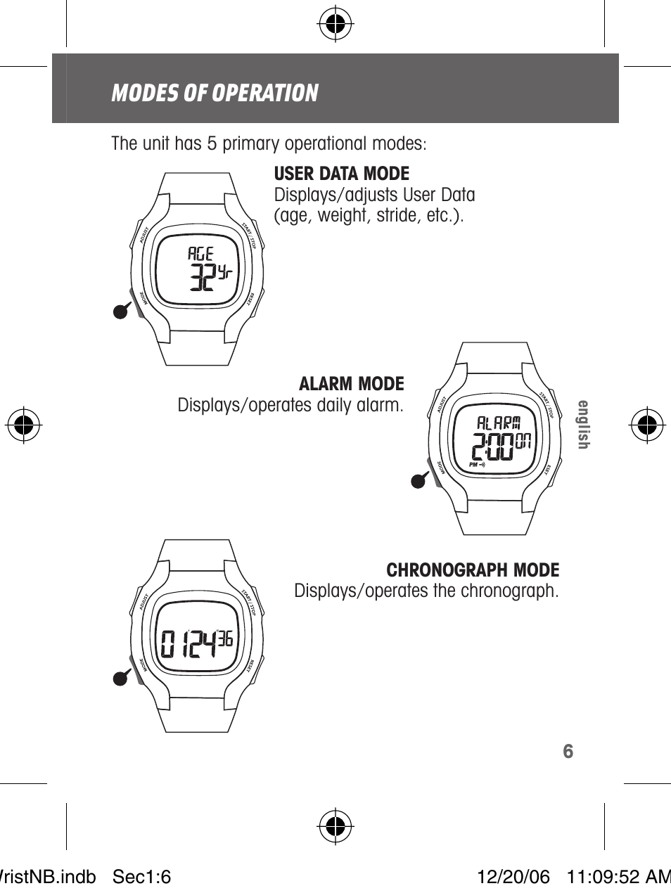 Modes of operation | Highgear VIA Wrist User Manual | Page 7 / 16