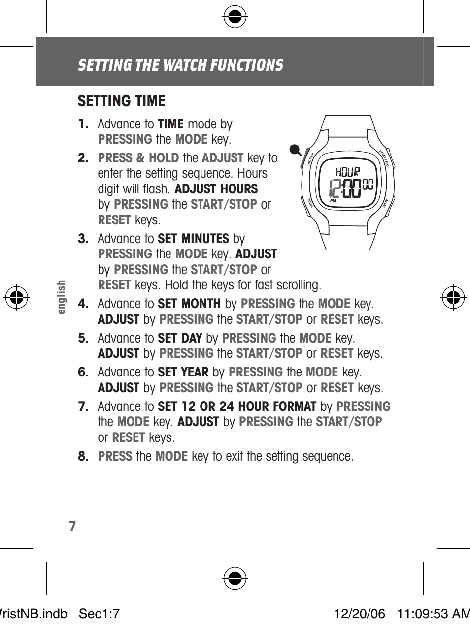 Setting the watch functions | Highgear VIA Wrist User Manual | Page 8 / 16
