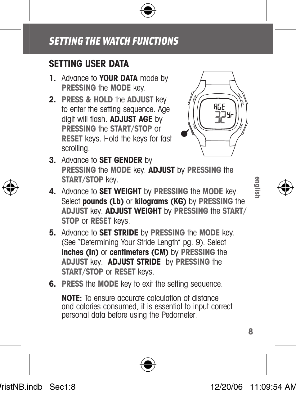 Setting the watch functions | Highgear VIA Wrist User Manual | Page 9 / 16