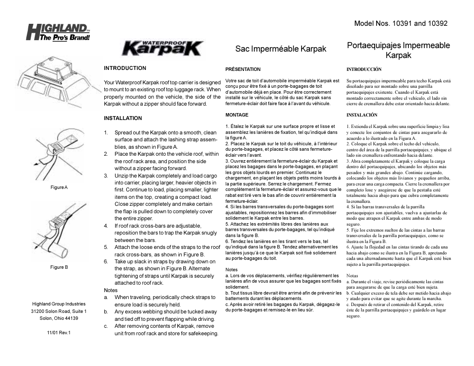 Highland 10391 User Manual | 1 page