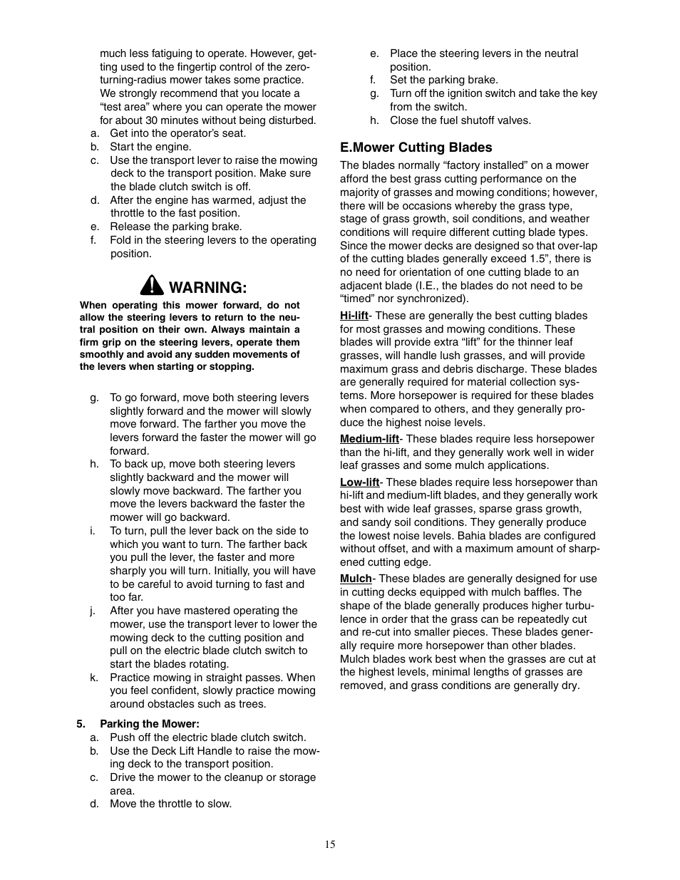 Warning | Cub Cadet 60-inch & 72-inch Fabricated Deck User Manual | Page 15 / 32