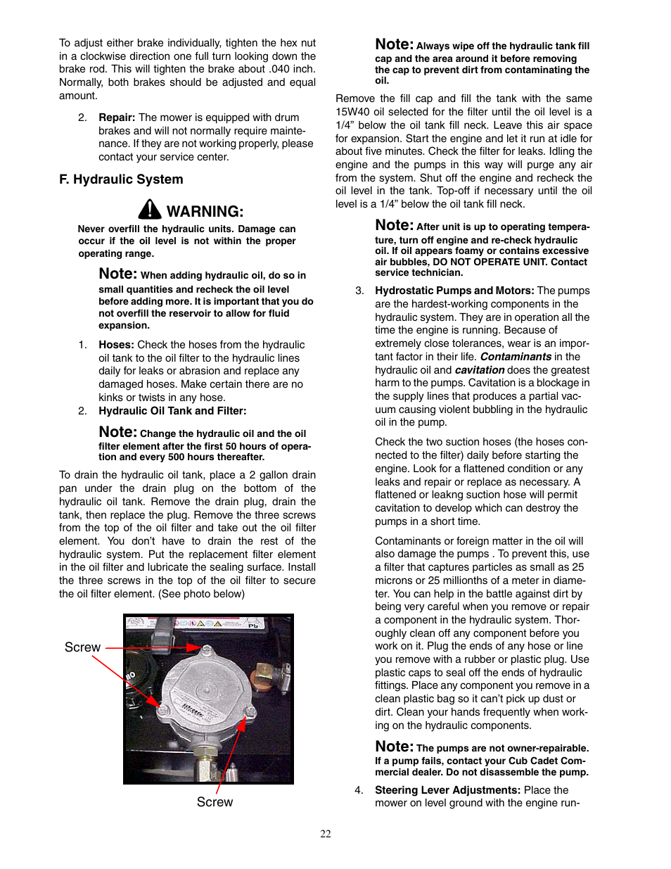 Warning | Cub Cadet 60-inch & 72-inch Fabricated Deck User Manual | Page 22 / 32