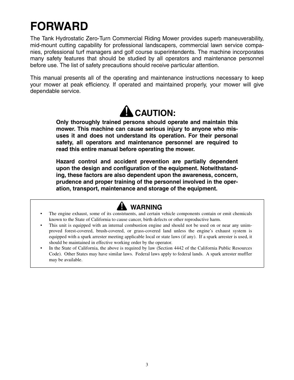 Forward, Caution | Cub Cadet 60-inch & 72-inch Fabricated Deck User Manual | Page 3 / 32