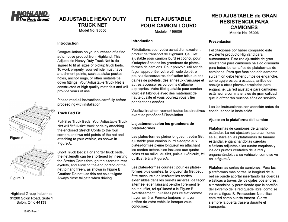 Highland 95006 User Manual | 2 pages