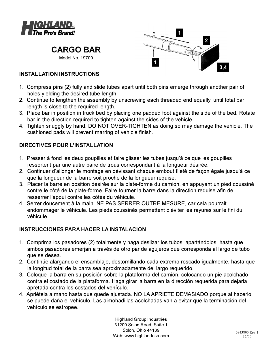 Highland 19700 User Manual | 1 page