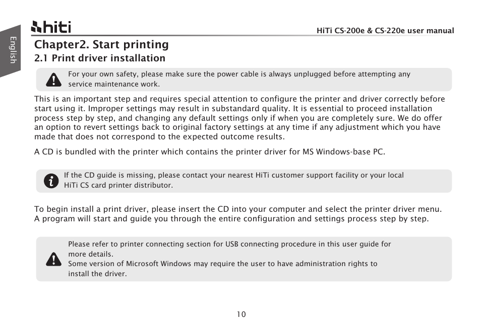 Chapter2. start printing | HiTi CS-200e User Manual | Page 12 / 113