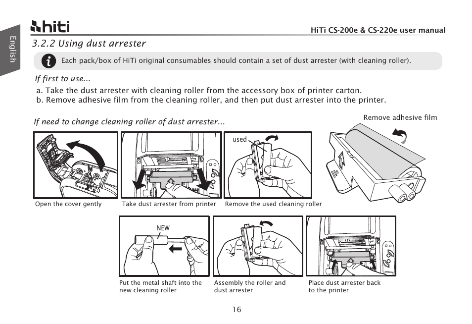 2 using dust arrester | HiTi CS-200e User Manual | Page 18 / 113