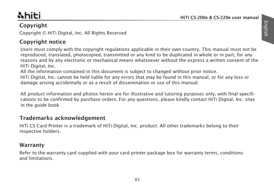 英01-01 | HiTi CS-200e User Manual | Page 3 / 113