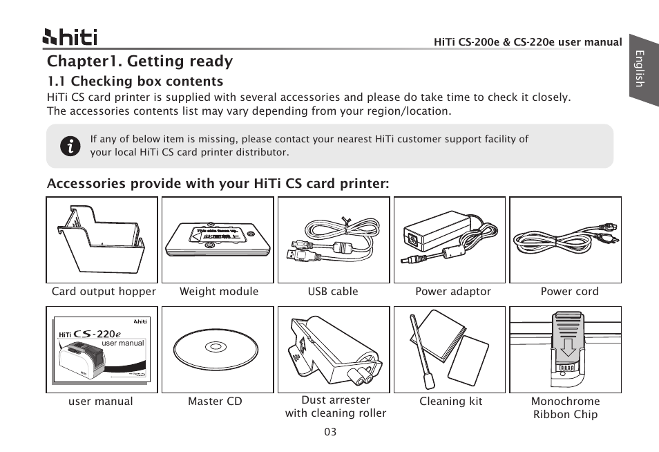 英03-01, Chapter1. getting ready | HiTi CS-200e User Manual | Page 5 / 113