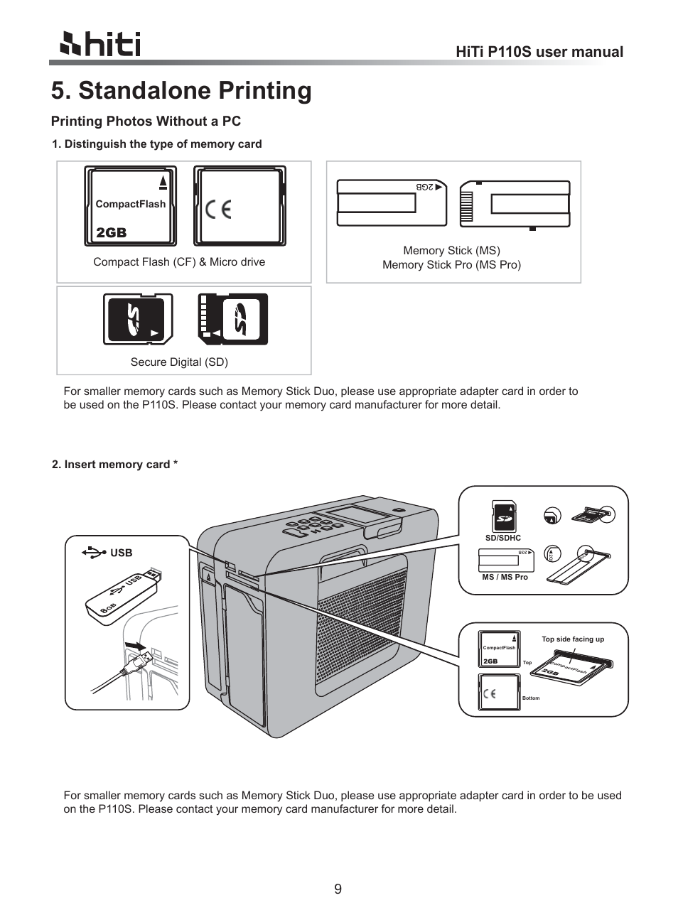 Standalone printing, Hiti p110s user manual, Printing photos without a pc | HiTi P110 User Manual | Page 11 / 32