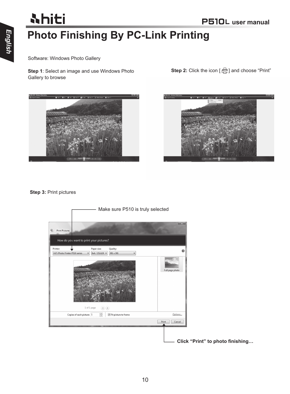 Photo finishing by pc-link printing | HiTi P510L User Manual | Page 10 / 12