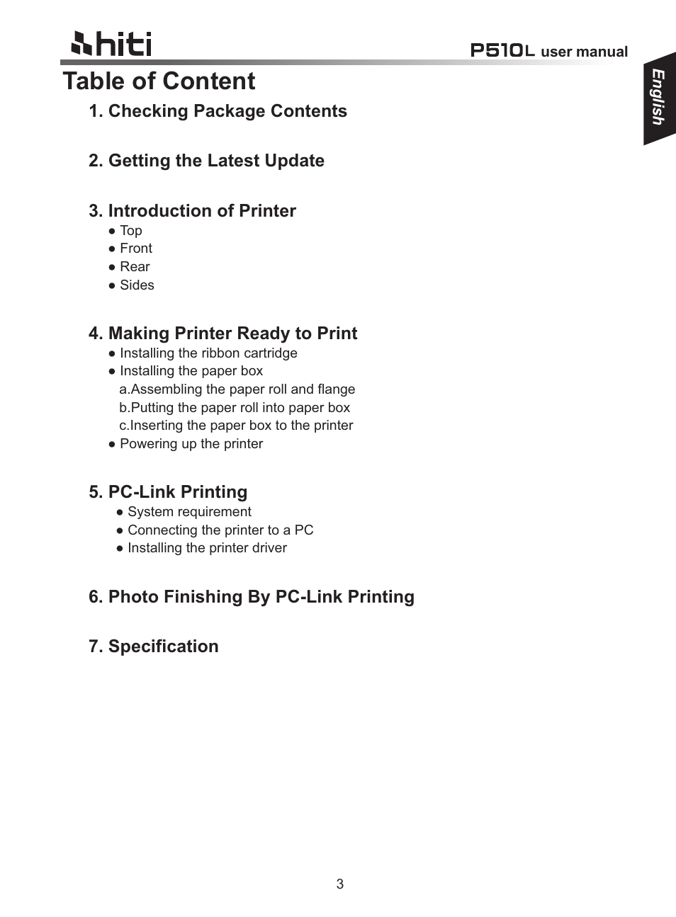 Table of content | HiTi P510L User Manual | Page 3 / 12