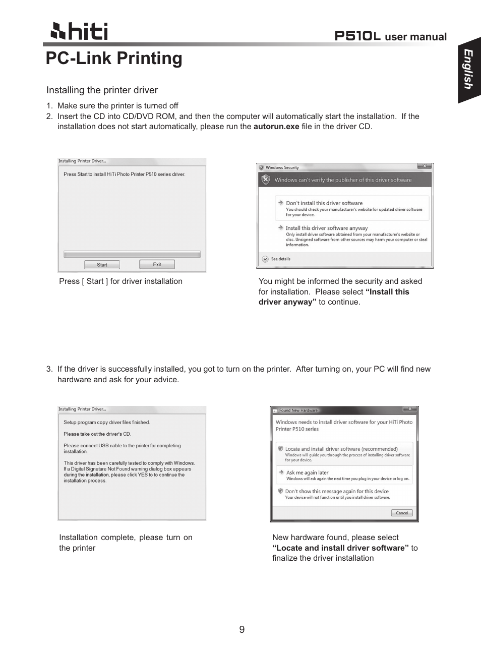 Pc-link printing, English | HiTi P510L User Manual | Page 9 / 12