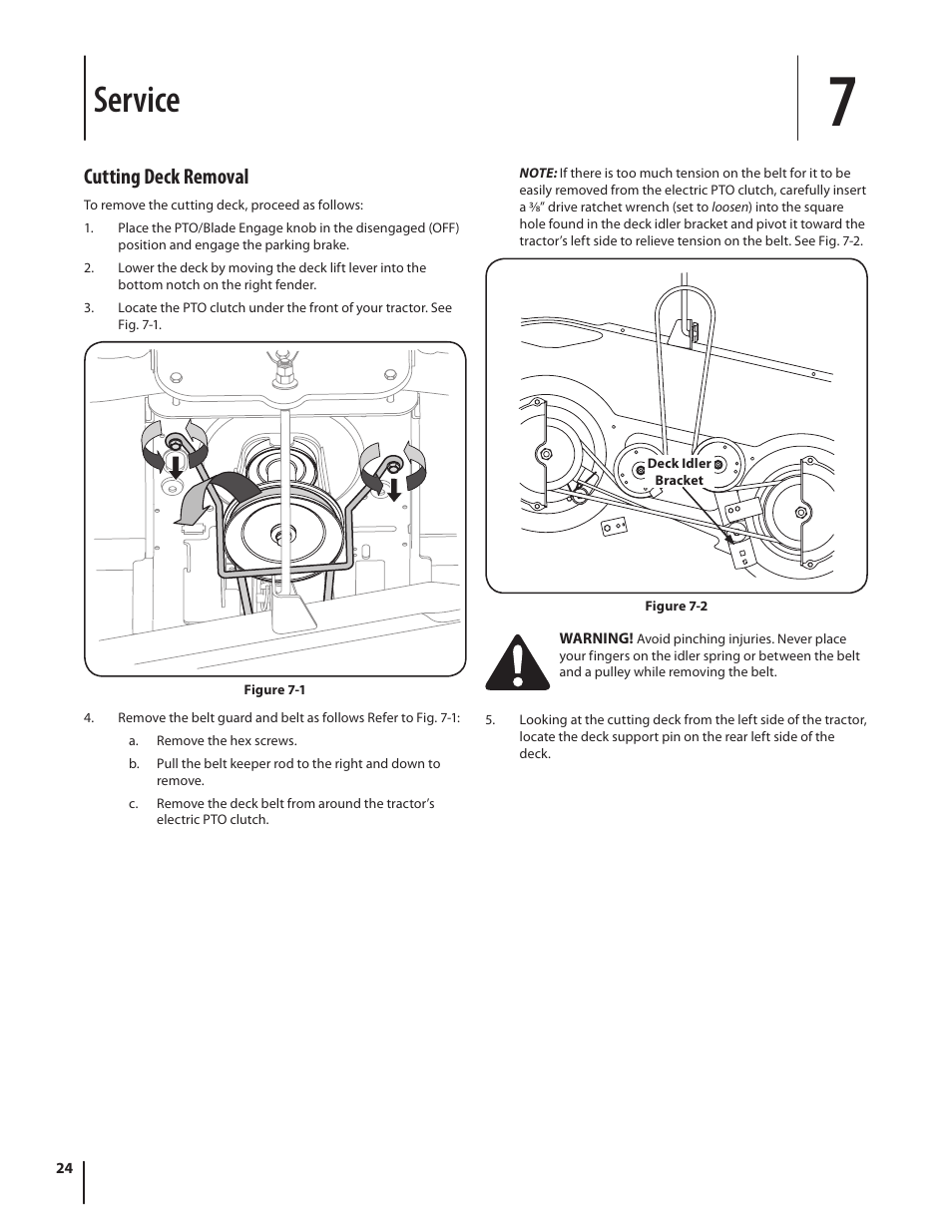 Service, Cutting deck removal | Cub Cadet LTX1046 User Manual | Page 24 / 36