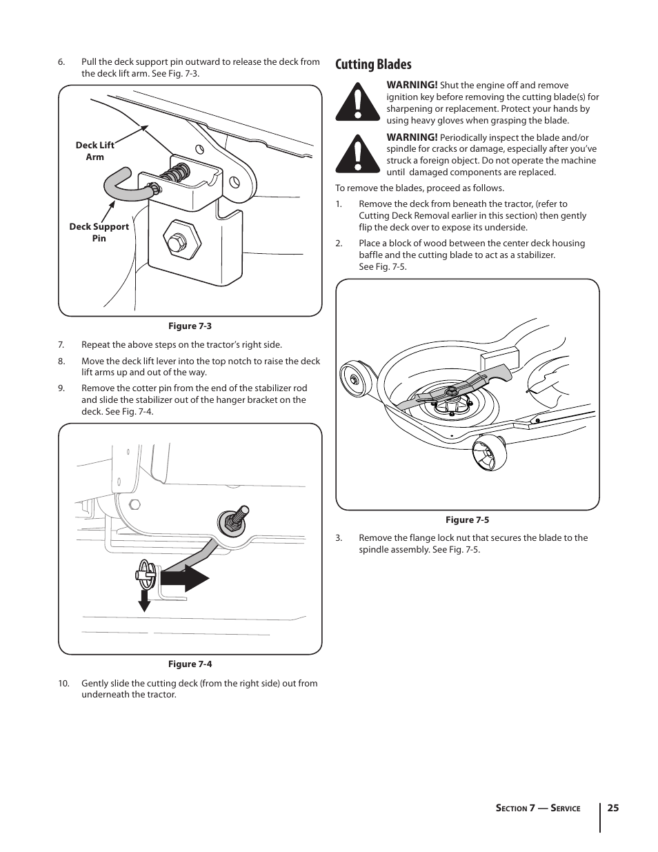 Cutting blades | Cub Cadet LTX1046 User Manual | Page 25 / 36