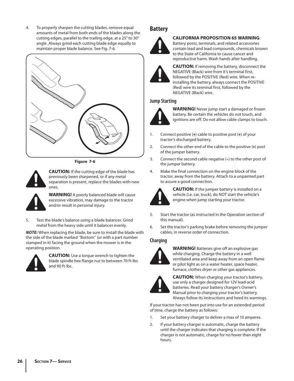 Battery, Jump starting, Charging | Cub Cadet LTX1046 User Manual | Page 26 / 36
