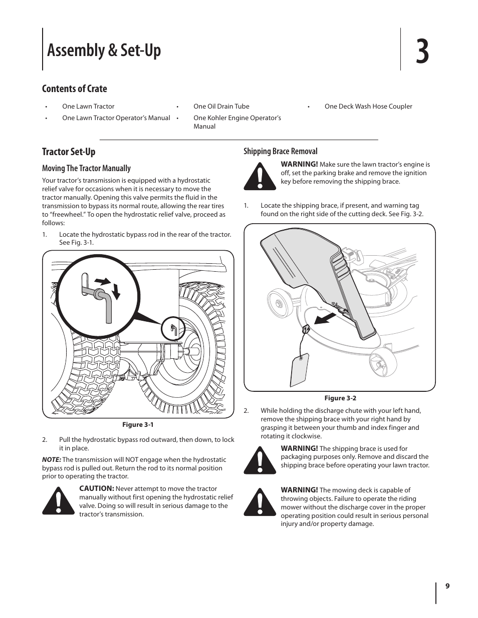 Assembly & set-up, Tractor set-up, Contents of crate | Cub Cadet LTX1046 User Manual | Page 9 / 36