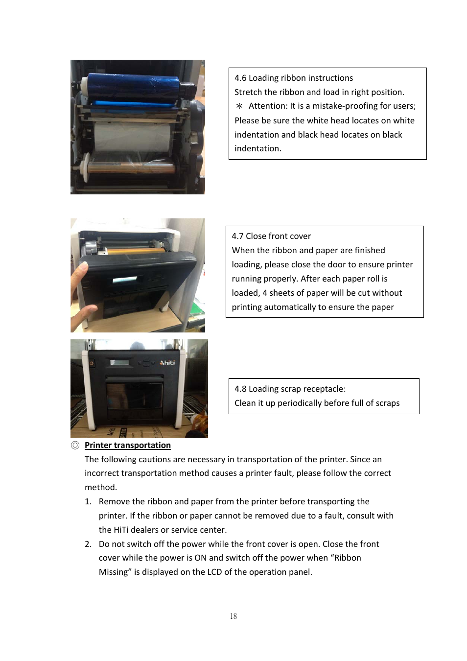 Printer transportation | HiTi P520L User Manual | Page 18 / 27