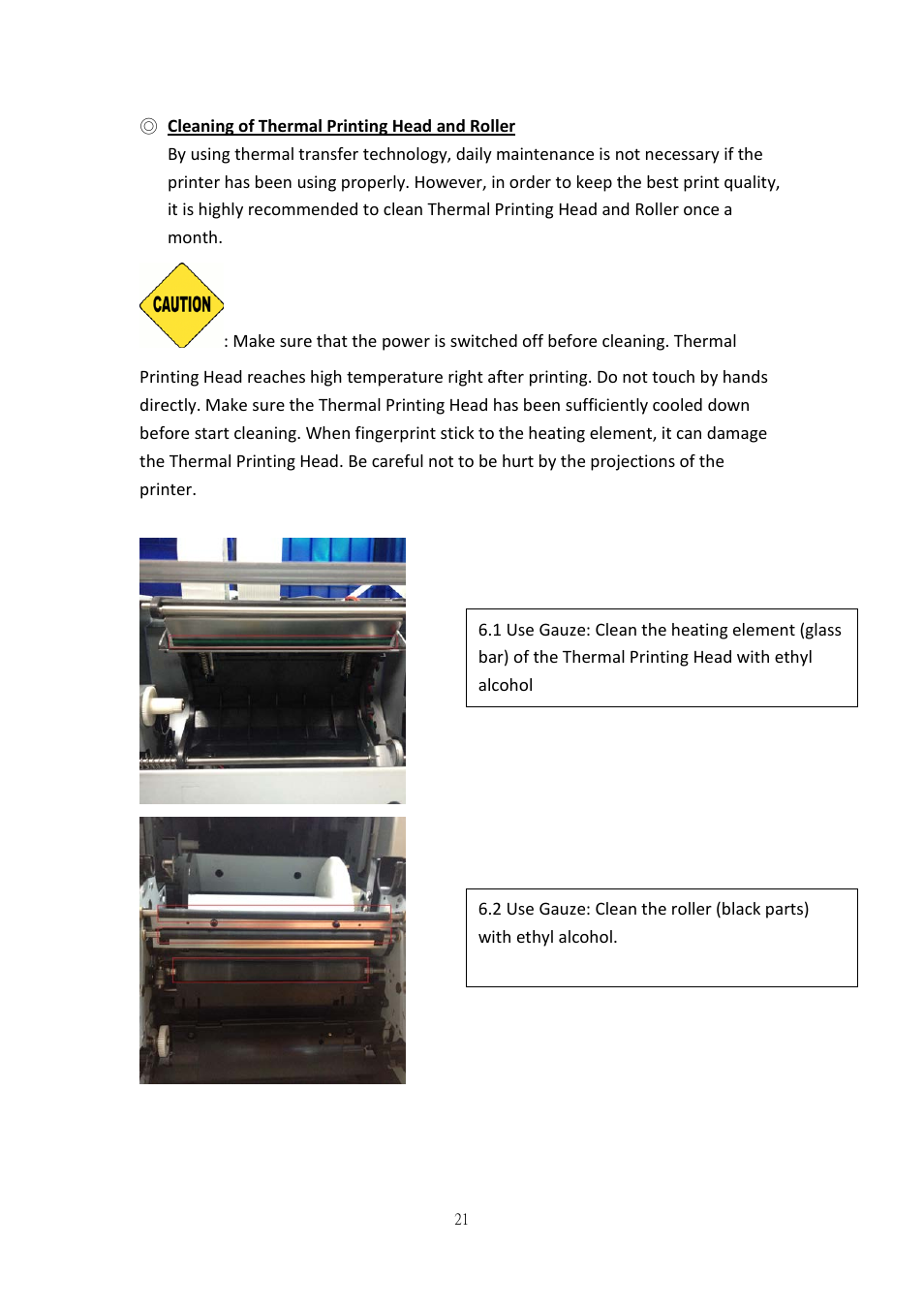 Cleaning of thermal printing head and roller | HiTi P520L User Manual | Page 21 / 27