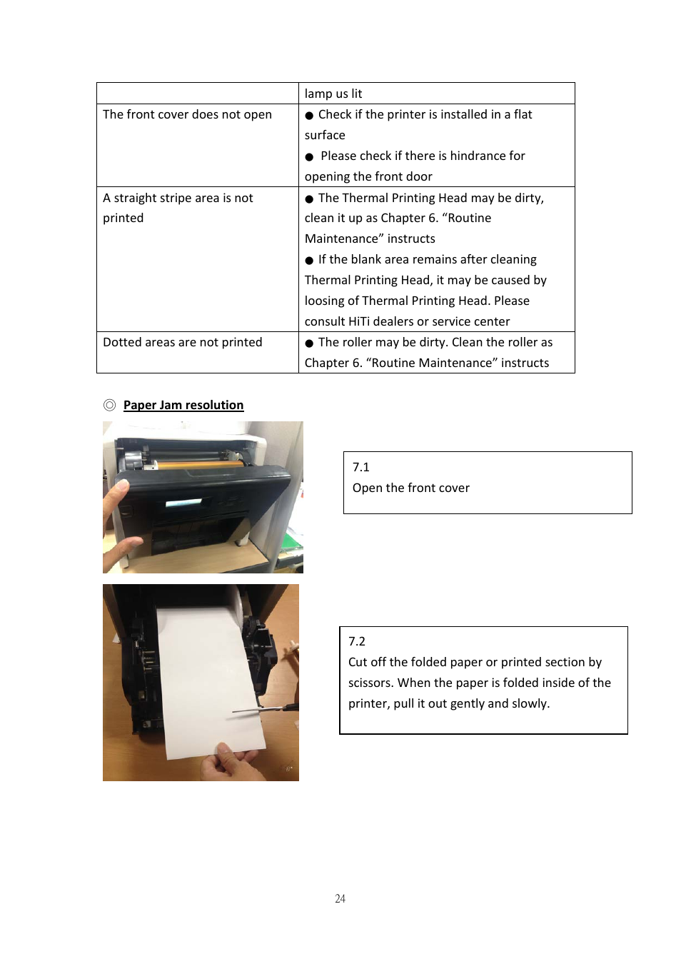 Paper jam resolution | HiTi P520L User Manual | Page 24 / 27