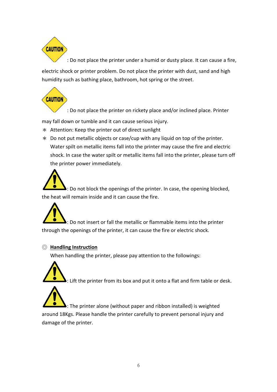 Handling instruction | HiTi P520L User Manual | Page 6 / 27