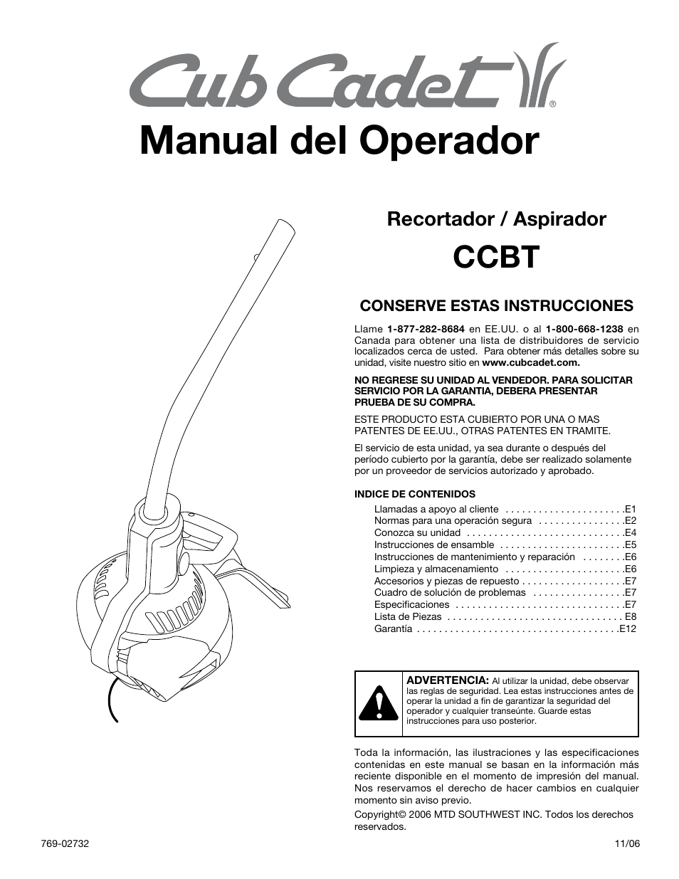 Manual del operador, Ccbt, Recortador / aspirador | Cub Cadet CCBT User Manual | Page 17 / 24