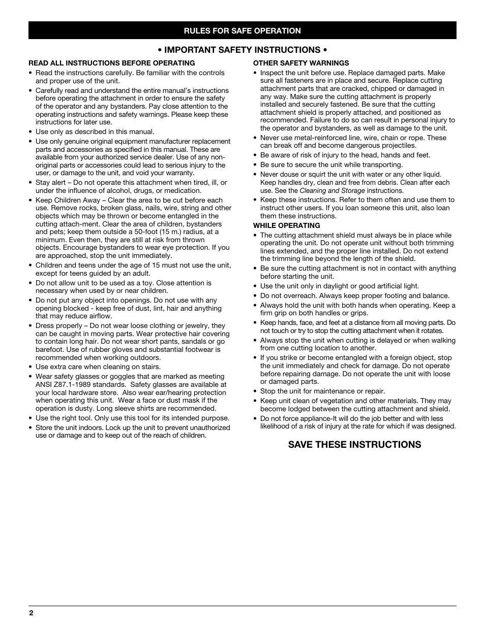 Save these instructions | Cub Cadet CCBT User Manual | Page 2 / 24