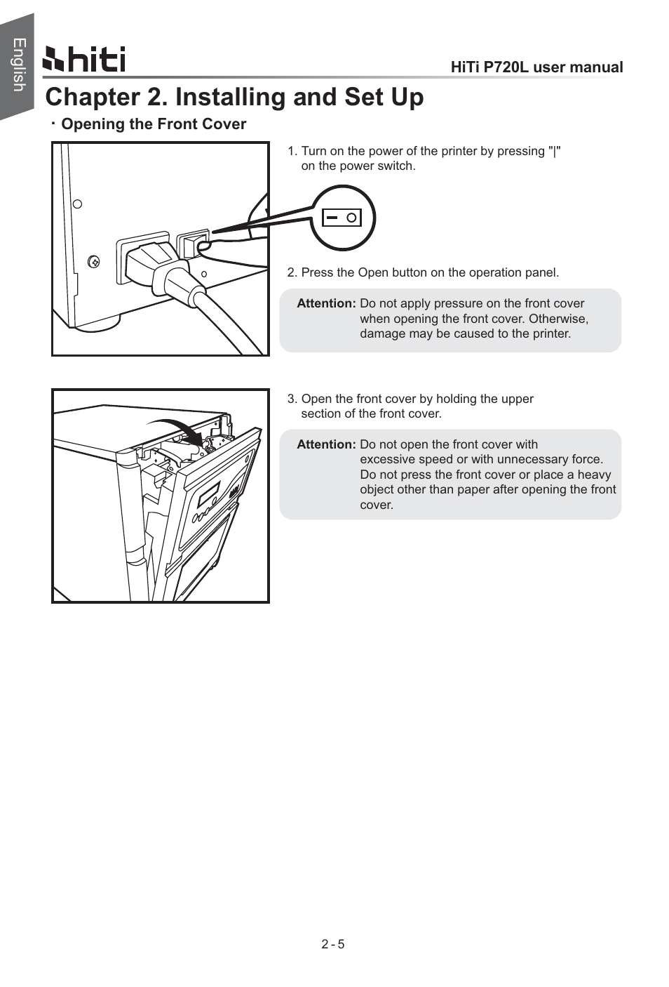 Chapter 2. installing and set up, English | HiTi P720L User Manual | Page 10 / 25