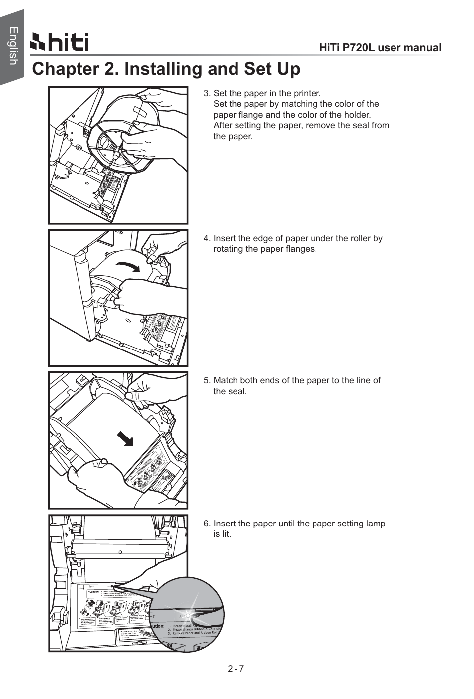 Chapter 2. installing and set up, English | HiTi P720L User Manual | Page 12 / 25