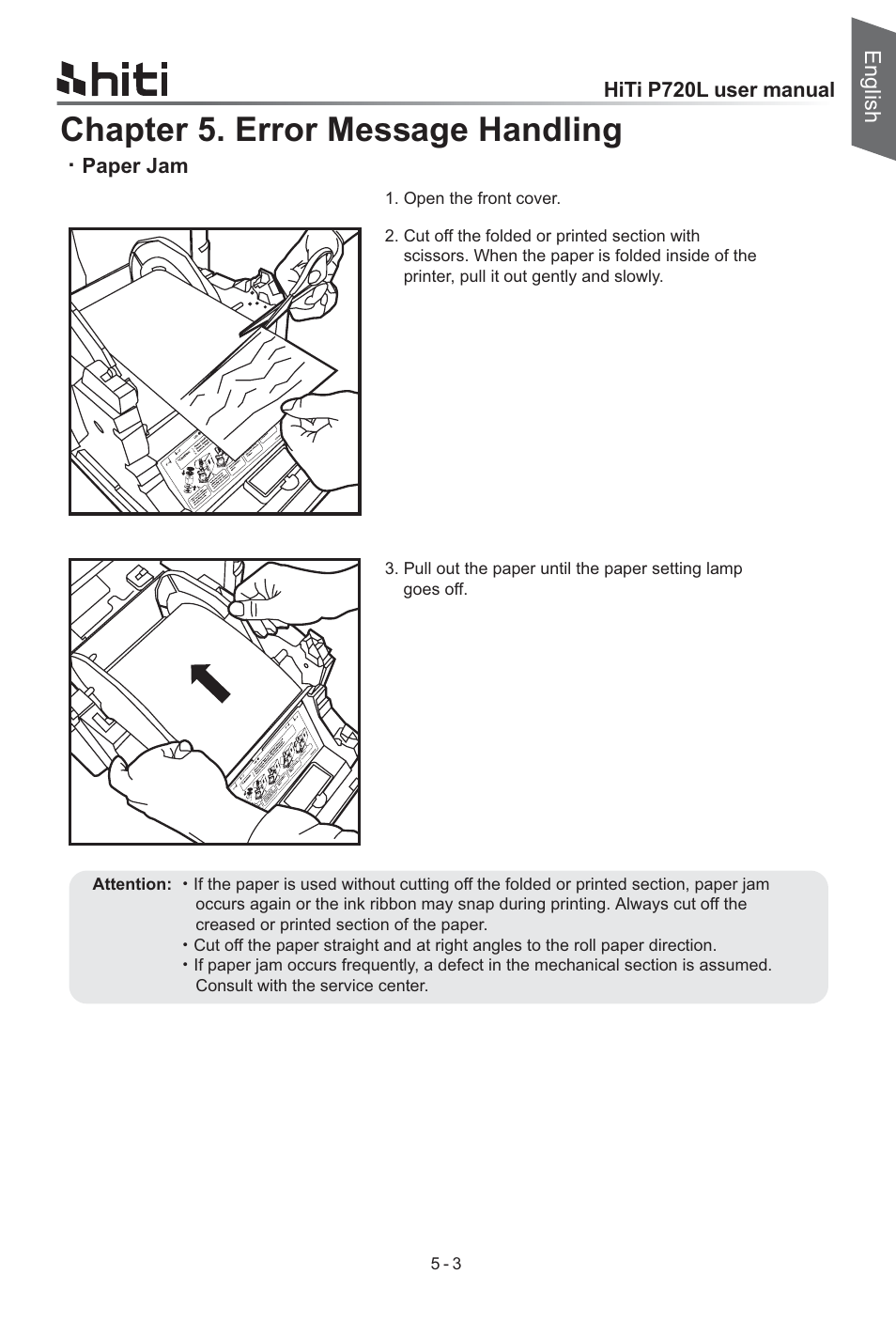 Chapter 5. error message handling, English | HiTi P720L User Manual | Page 21 / 25