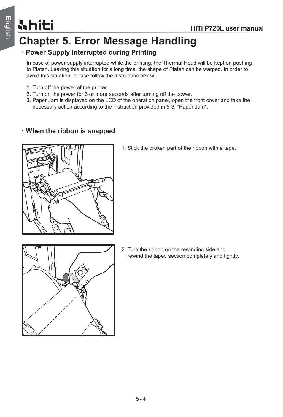 Chapter 5. error message handling, English | HiTi P720L User Manual | Page 22 / 25