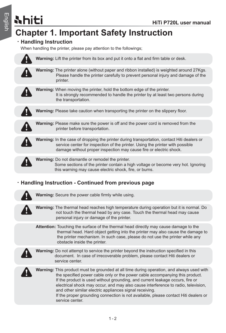 Chapter 1. important safety instruction, English, Hiti p720l user manual | HiTi P720L User Manual | Page 4 / 25