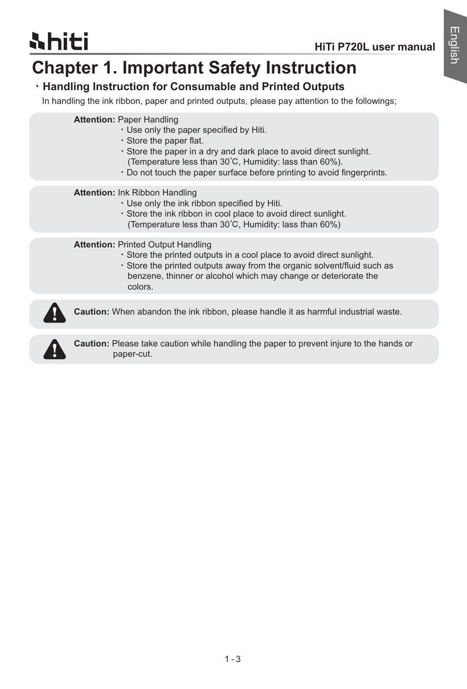 Chapter 1. important safety instruction, English, Hiti p720l user manual | HiTi P720L User Manual | Page 5 / 25