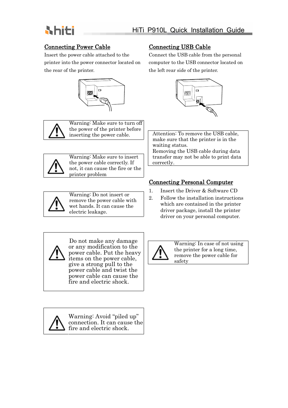 Hiti p910l quick installation guide | HiTi P910L Quick Installation Guide User Manual | Page 2 / 36