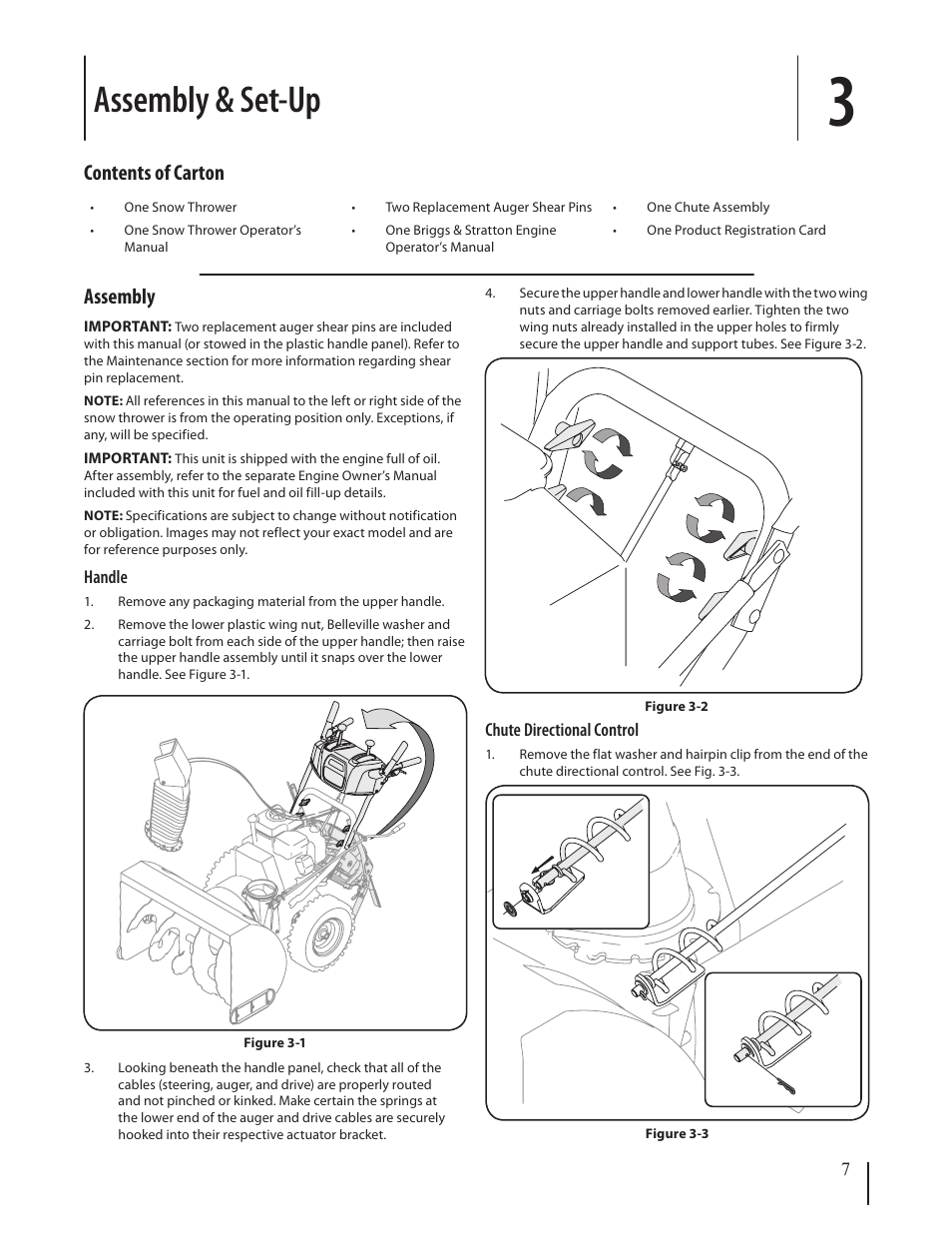 Assembly & set-up, Assembly, Contents of carton | Cub Cadet WO STAGE SNOW THROWER 930 SWE User Manual | Page 7 / 28