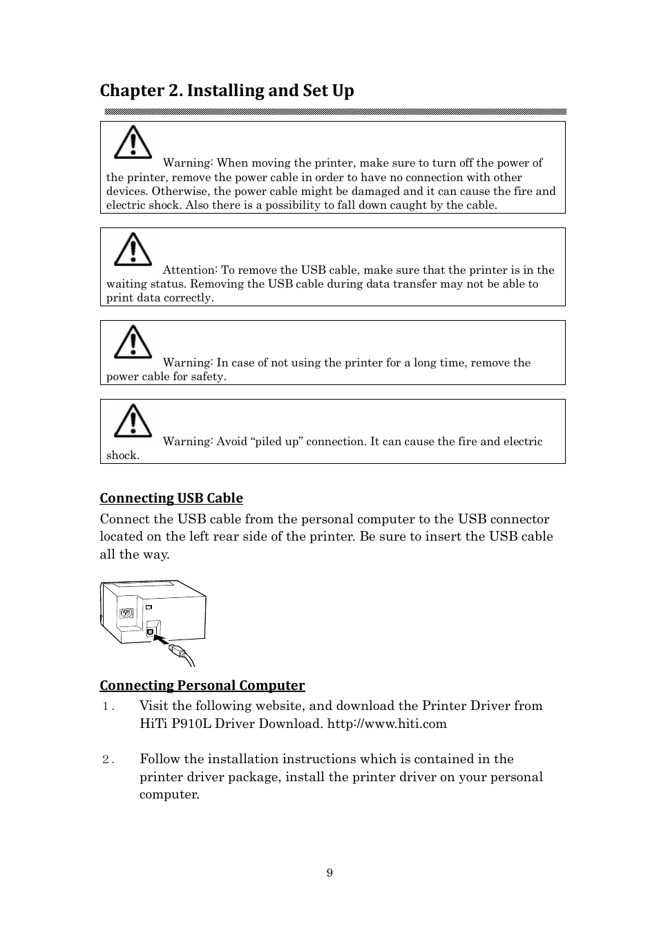 Chapter 2. installing and set up | HiTi P910L User Manual User Manual | Page 12 / 25