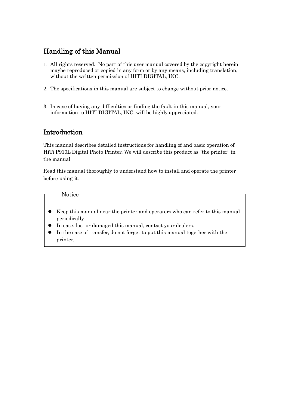 Handling of this manual, Introduction | HiTi P910L User Manual User Manual | Page 2 / 25