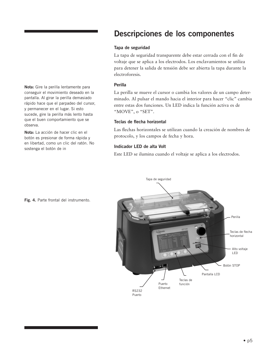 Descripciones de los componentes | Hoefer IEF100 User Manual | Page 11 / 65
