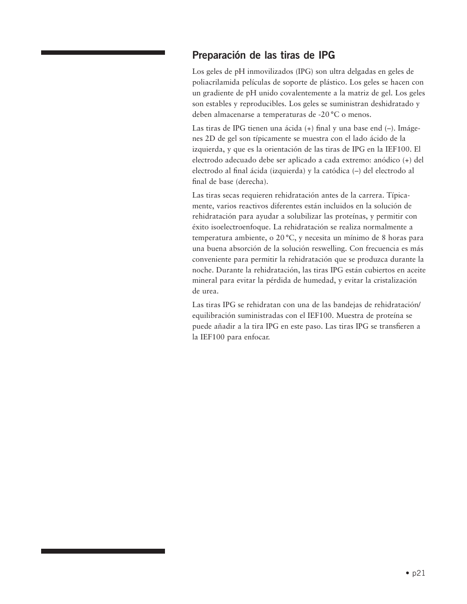 Preparación de las tiras de ipg | Hoefer IEF100 User Manual | Page 27 / 65