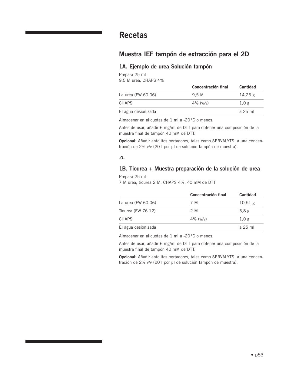 Recetas, Muestra ief tampón de extracción para el 2d | Hoefer IEF100 User Manual | Page 59 / 65