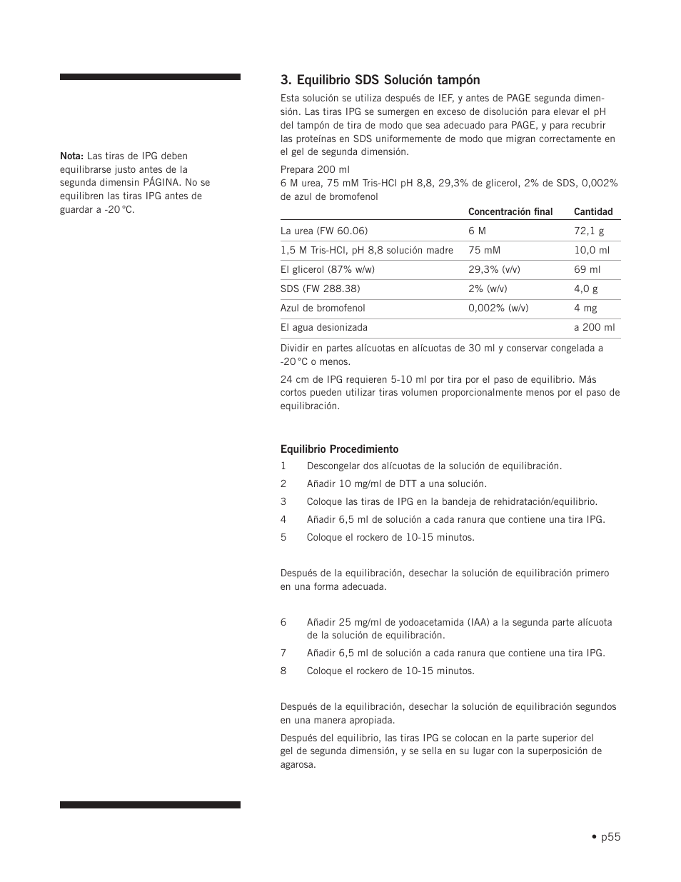 Equilibrio sds solución tampón | Hoefer IEF100 User Manual | Page 61 / 65
