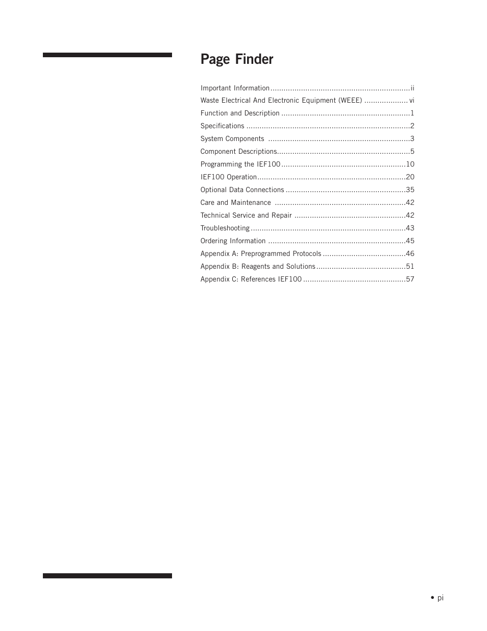 Page finder | Hoefer IEF100 User Manual | Page 2 / 65